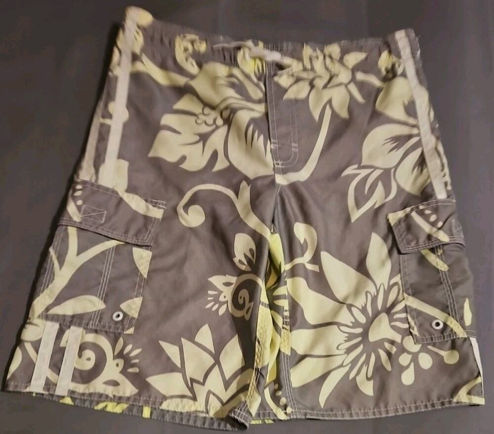 Old Navy Swim Trunks Mens Size XL Gray Yellow Lined